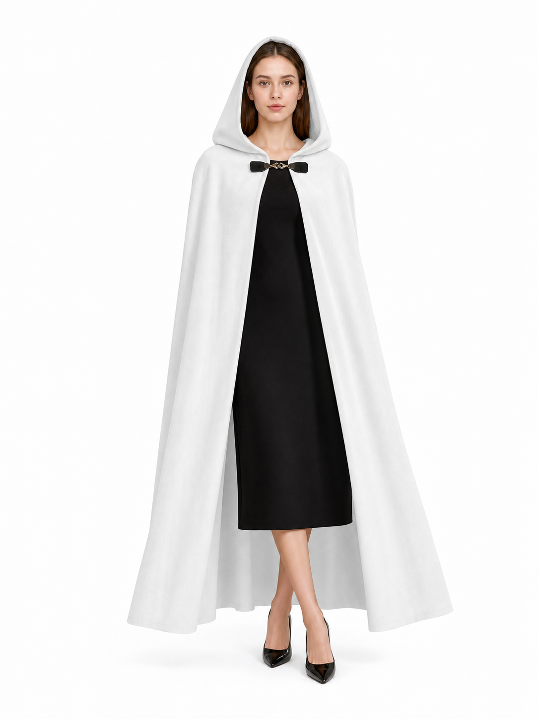 White medieval costume cloak with hood