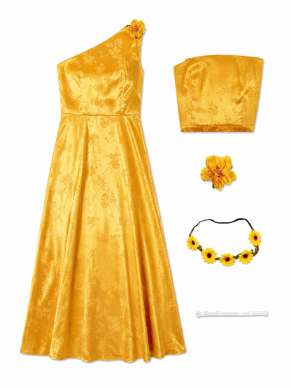 Yellow cosplay dress with floral accents
