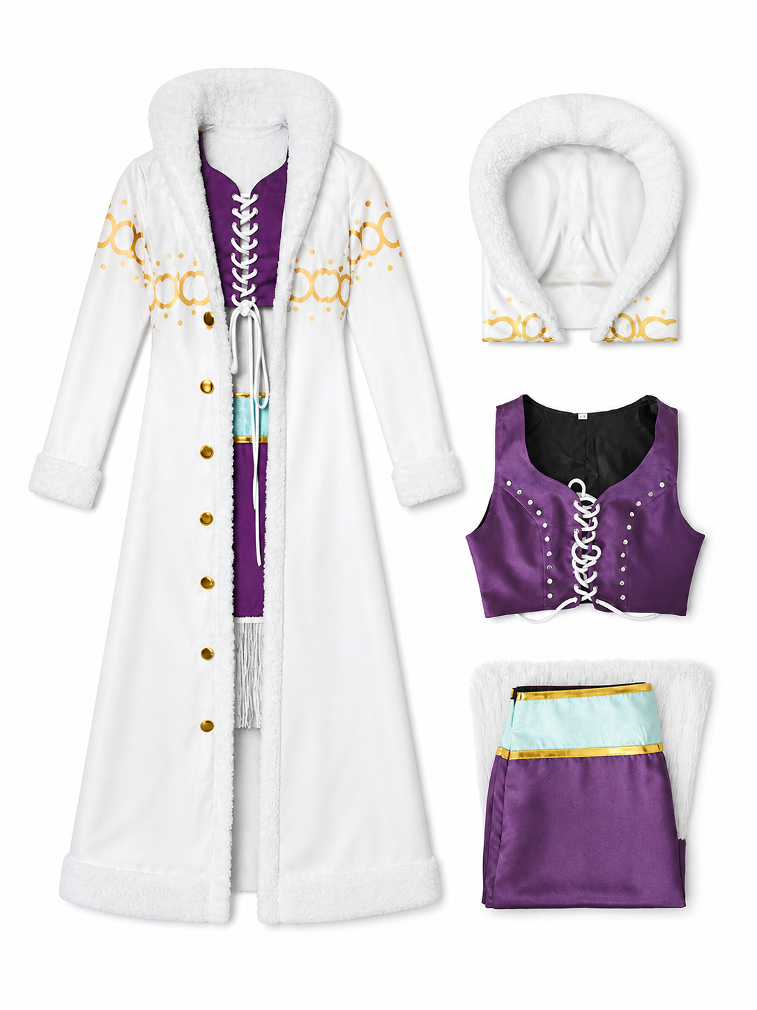 Cosplay Costume with White Fluffy Trim and Vest