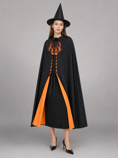 Witch costume with dress and pointed hat