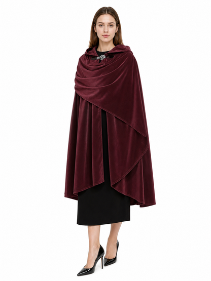 Burgundy Carnival Cloak with a Full Hood