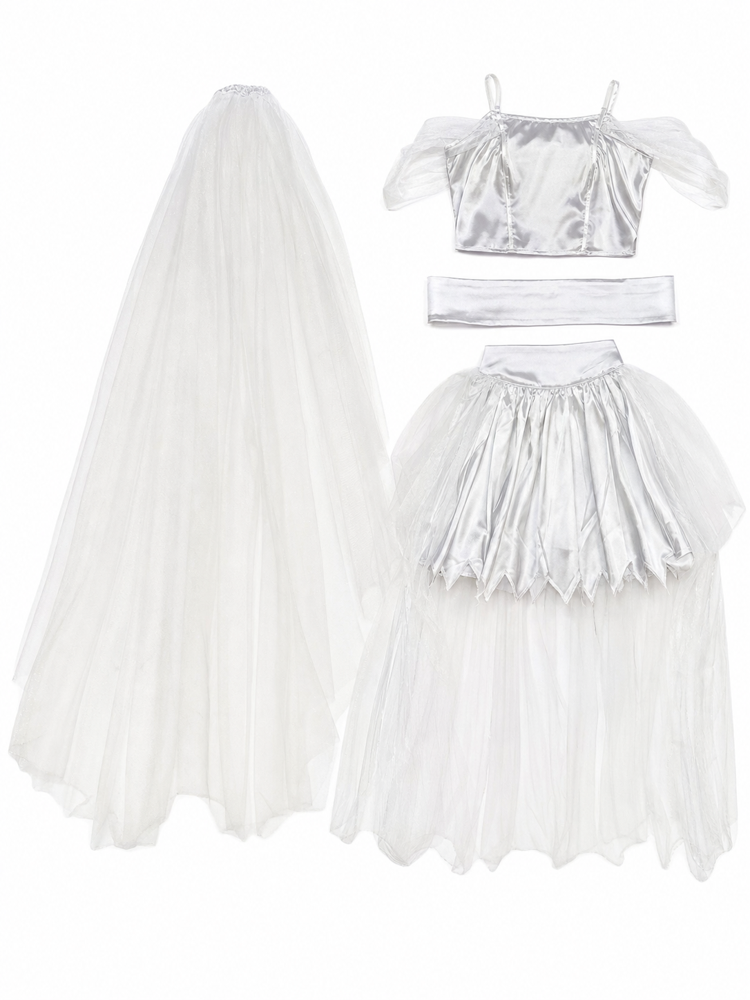 Retro Costume: Dress, Headpiece, and Tulle Train
