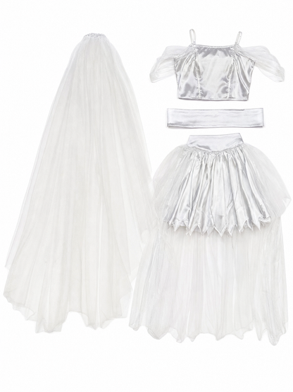 Retro Costume: Dress, Headpiece, and Tulle Train