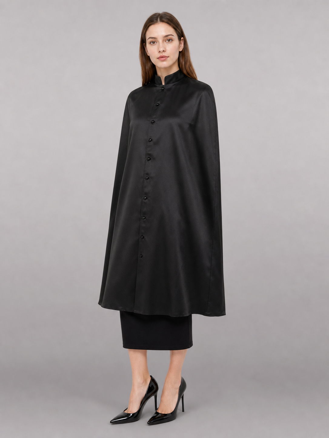 Long Black Robe with Collar and Buttons