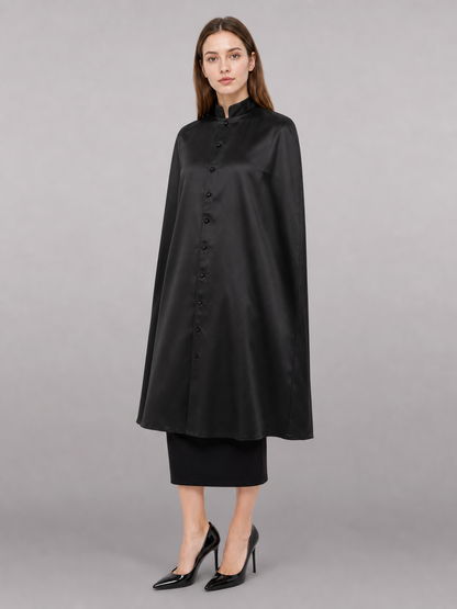 Long Black Robe with Collar and Buttons