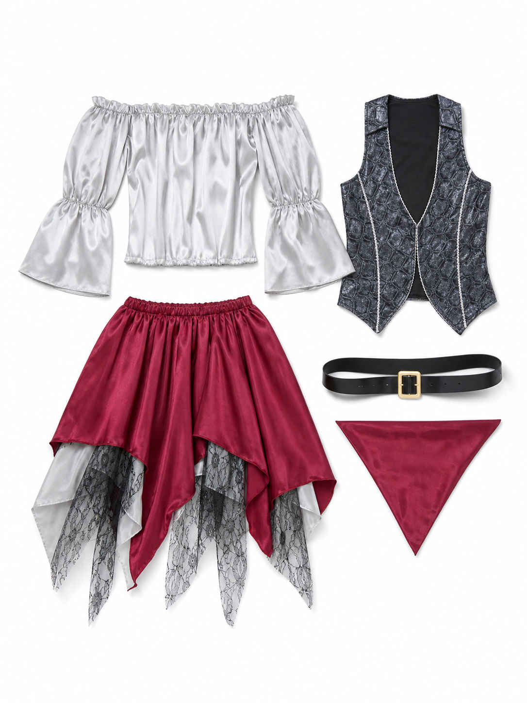 Pirate Costume with Vest and Asymmetrical Skirt