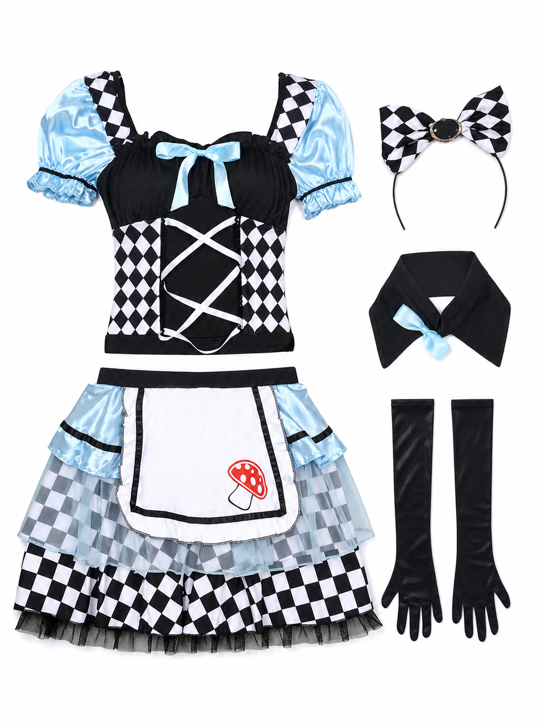 Harlequin Costume with Apron and Accessories