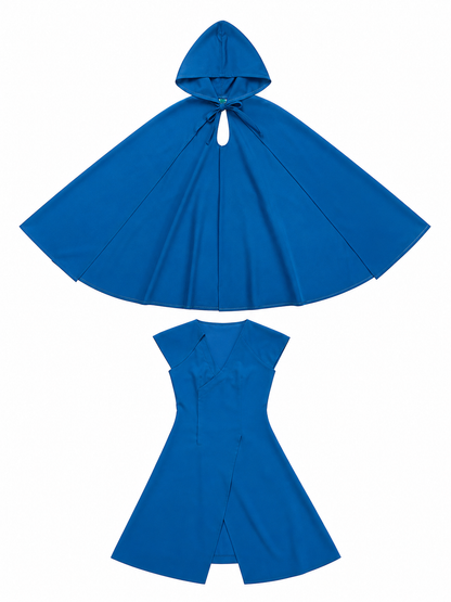 Vampire Costume with a Long Blue Dress and Cape