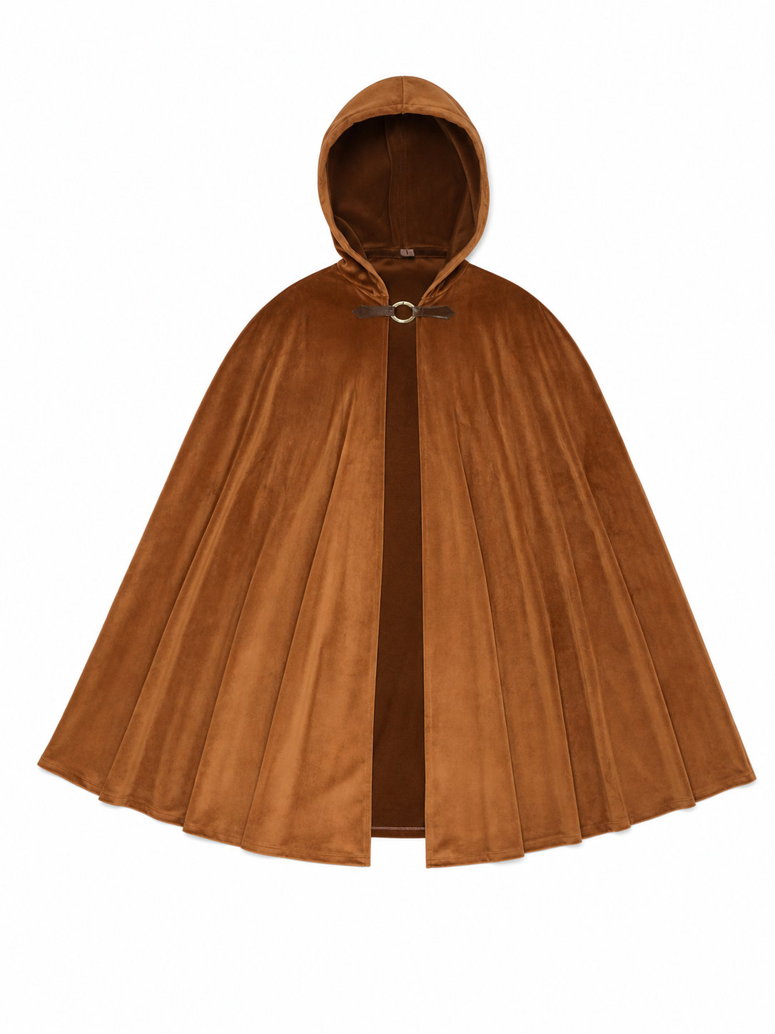 Halloween Medieval Warrior Hooded Cloak, Dark Brown Open Front Cape With Ring Clasp And Bow Strap For Cosplay Performance