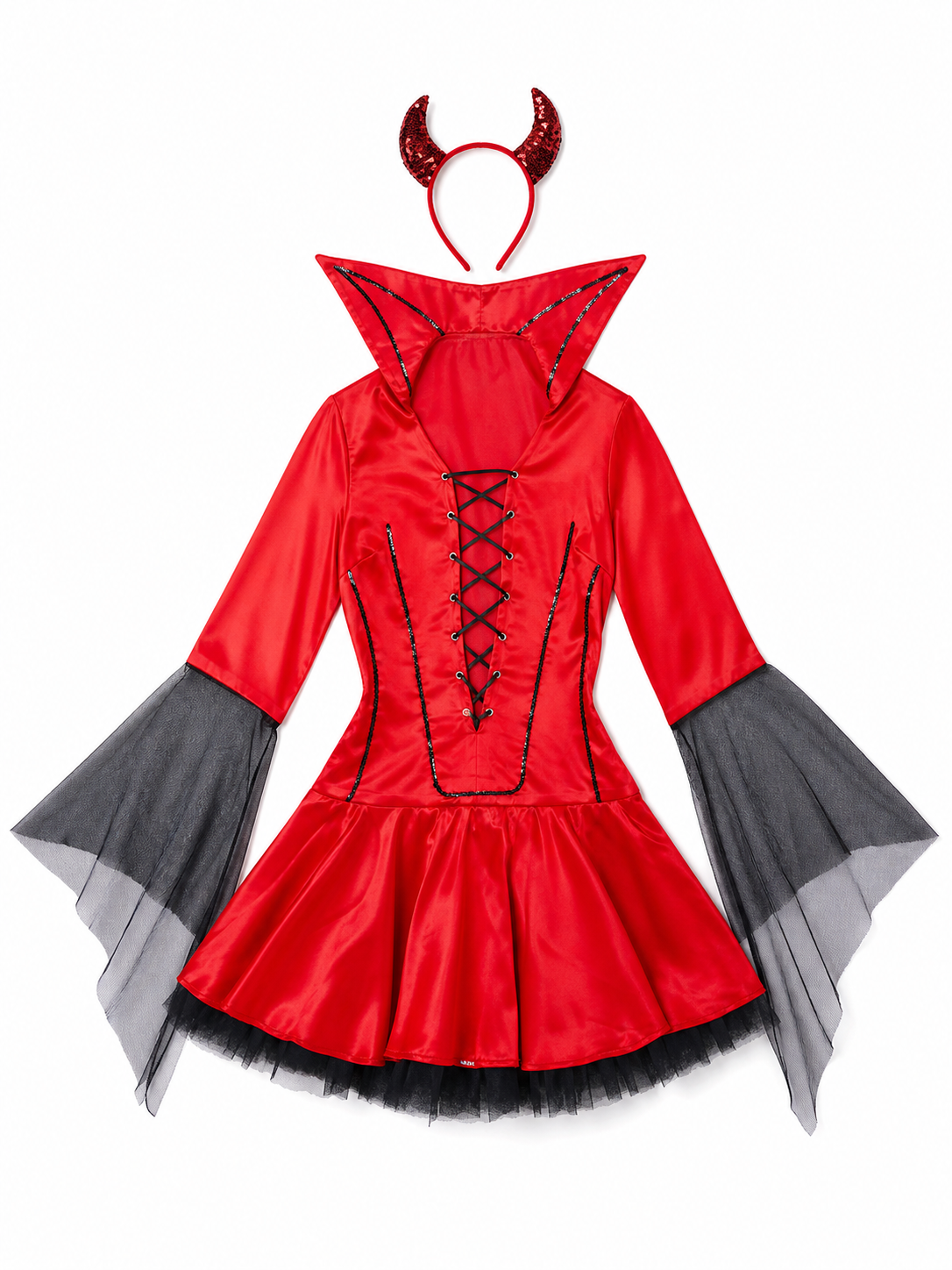 Vampire Costume with Horns and Trident, Red and Black included items