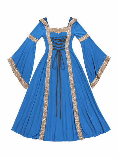 Medieval Hooded Dress with Lace-Up Detail