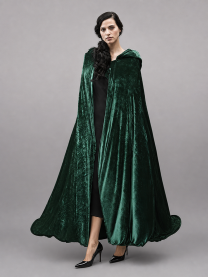 Dark green hooded velvet costume cape product view 73