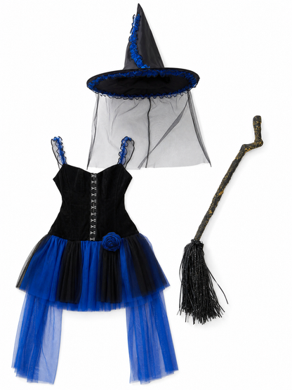 Witch Dress with Blue Roses and a Sheer Train