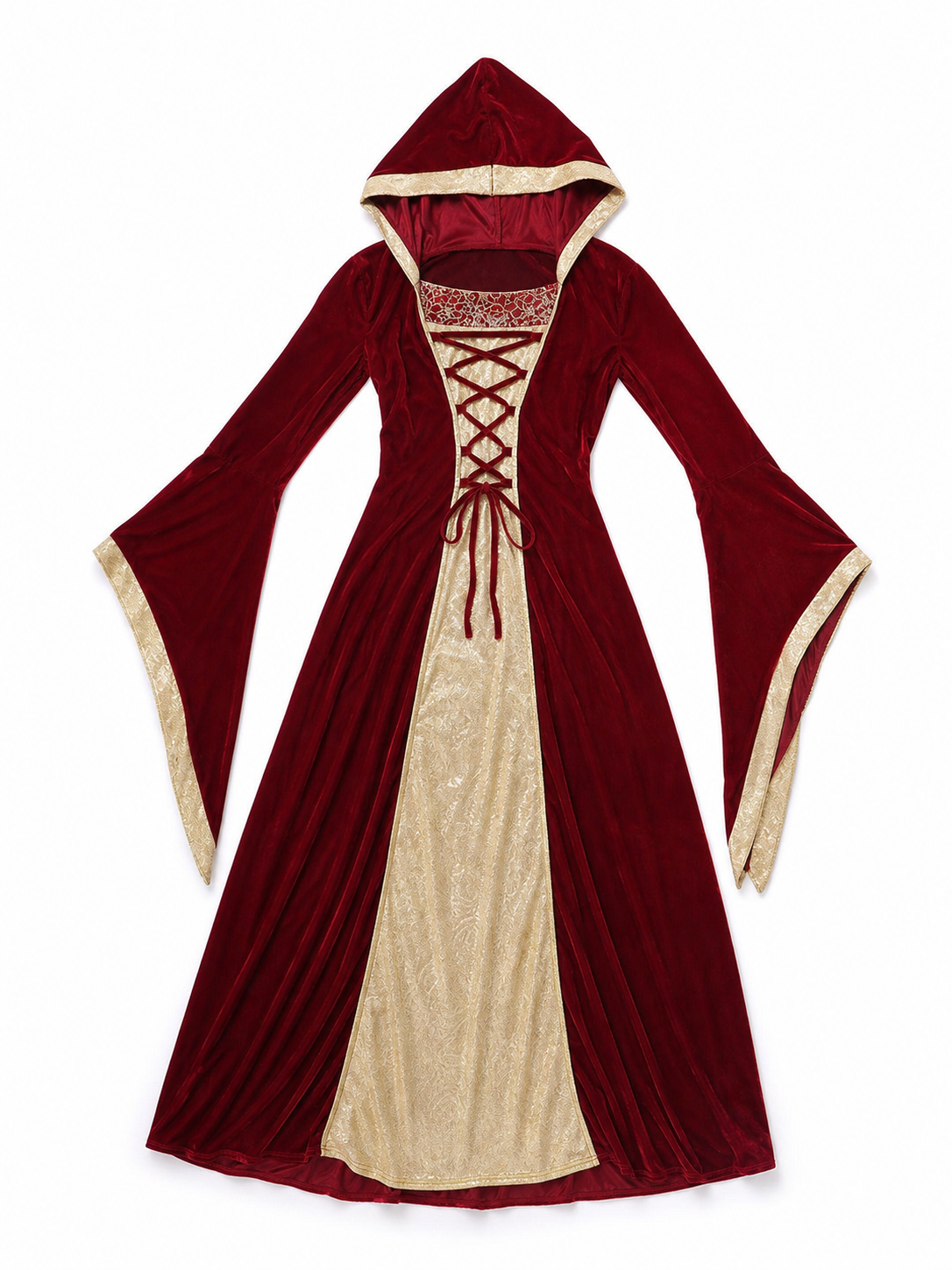 Red carnival dress with hood and lacing