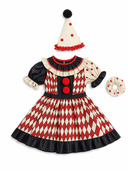 Clown Costume with Dress, Hat, and Shoes