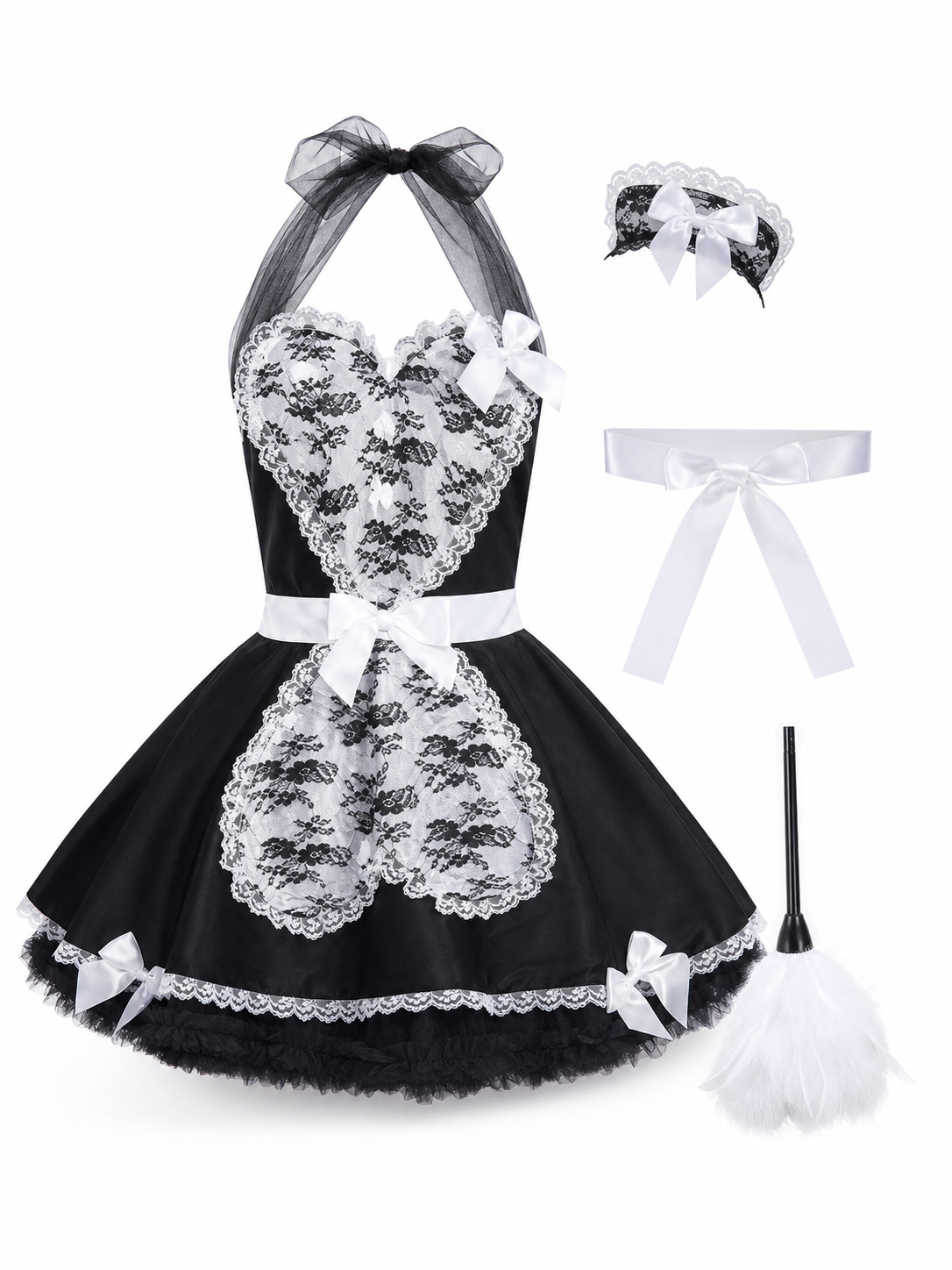 Cosplay Dress with Black-and-White Decor and Apron