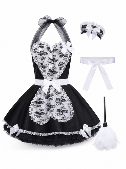 Cosplay Dress with Black-and-White Decor and Apron