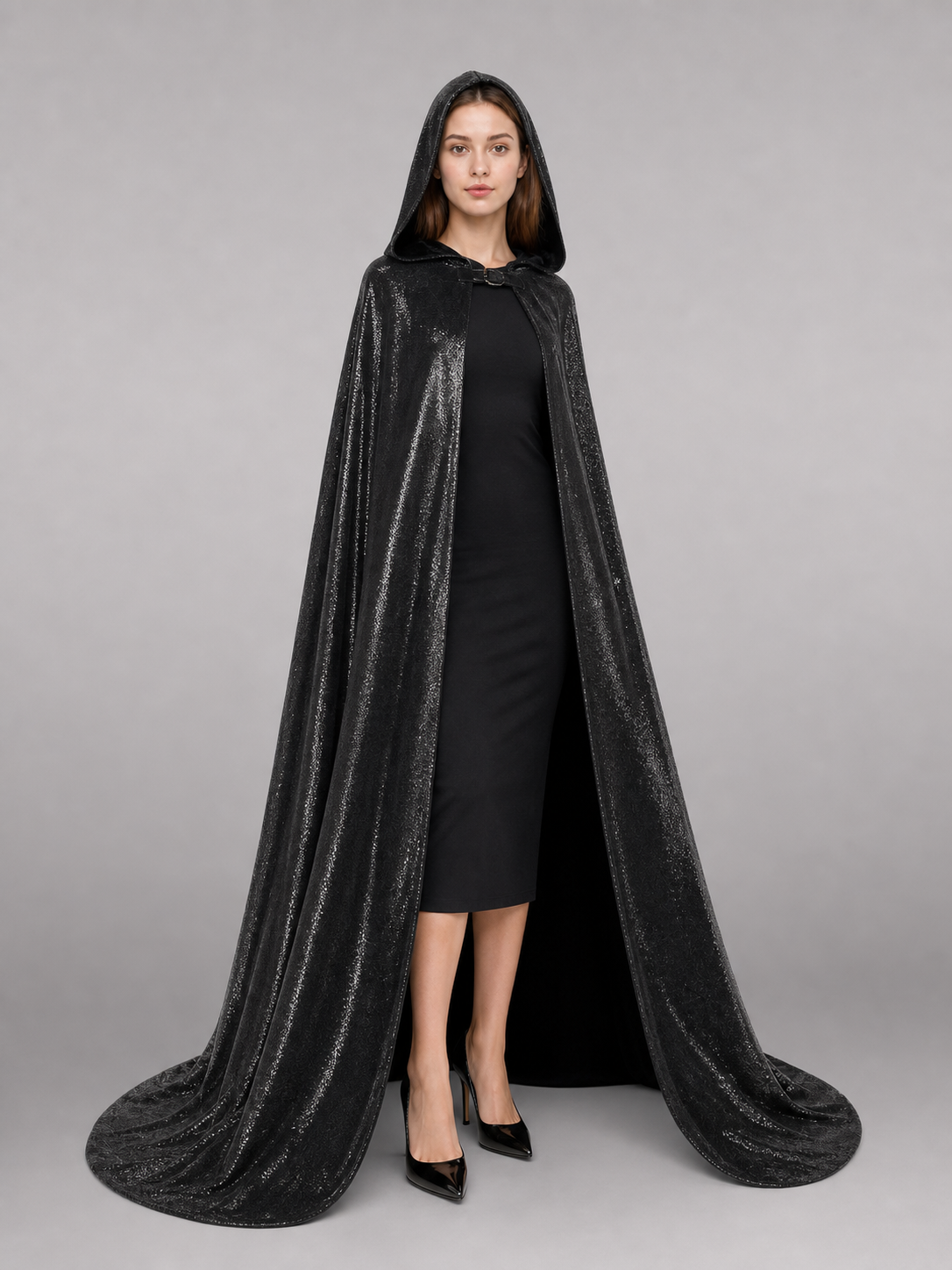 Black Gothic Hooded Carnival Cloak