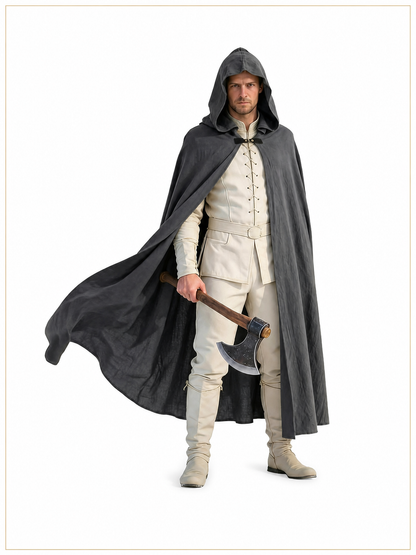 Adult Fantasy Hooded Cape, Long Dark Gray Cloak With Front Tie Closure, Wide included items 5