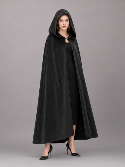 Long black hooded costume cloak