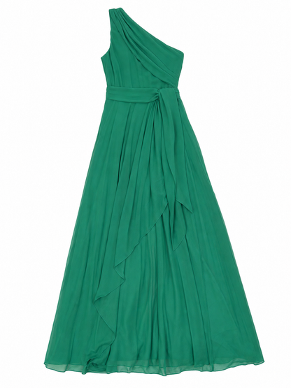 Emerald Green One-Shoulder Evening Dress