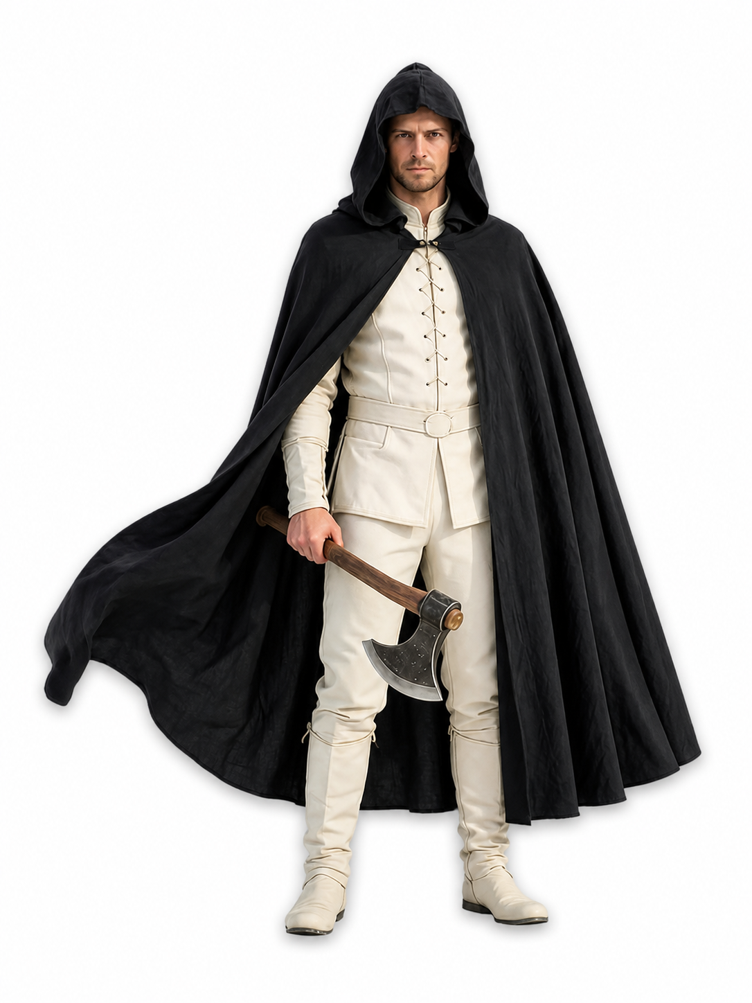 Black Long Hooded Cotton-Linen Cloak included items 3