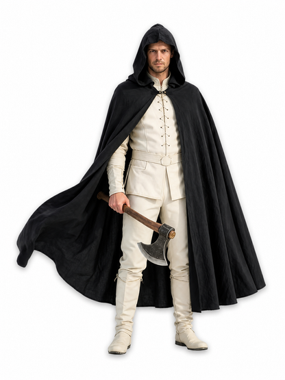 Black Long Hooded Cotton-Linen Cloak included items 3