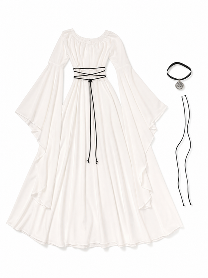 White Long Dress with Black Lacing