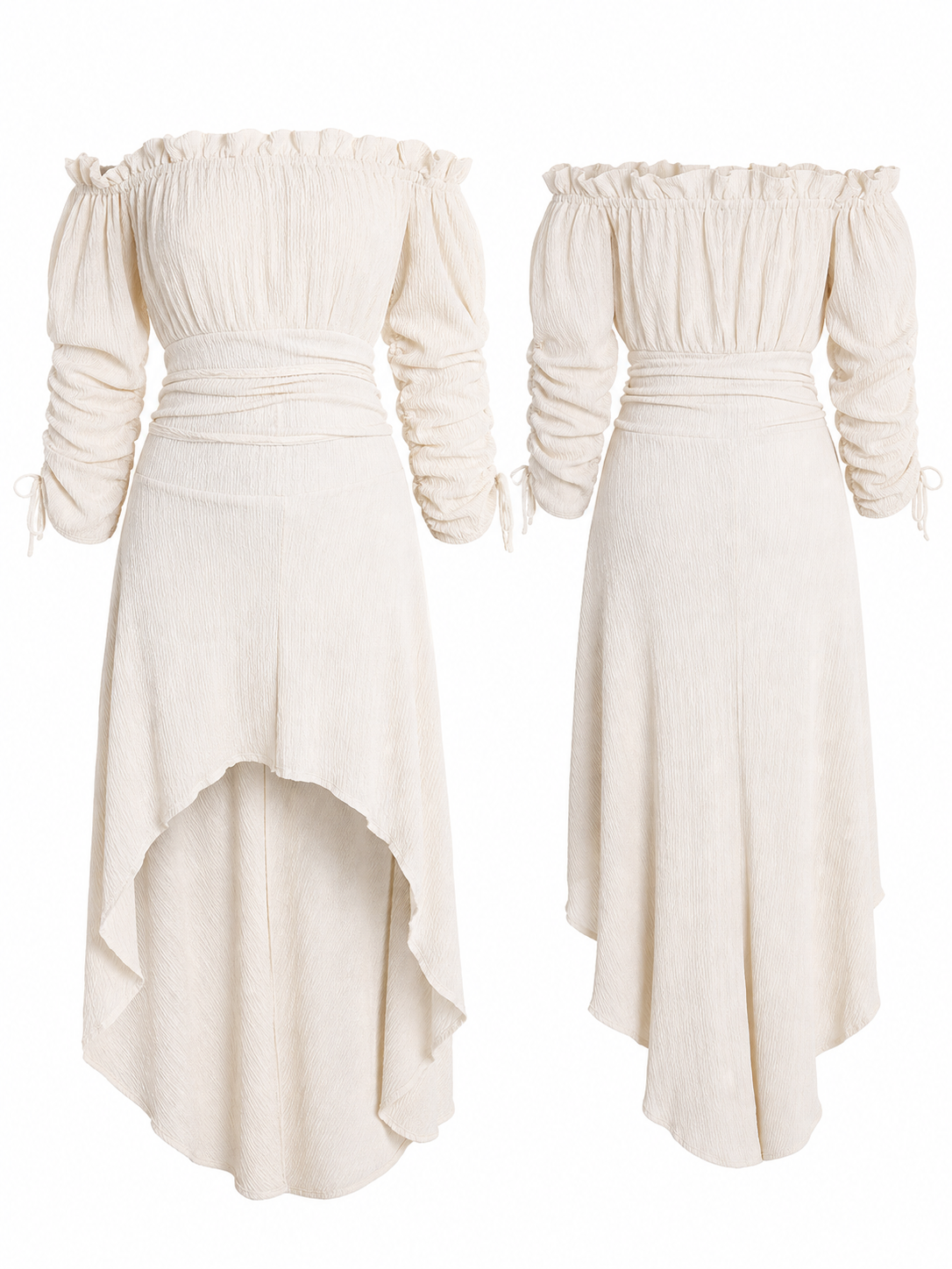 Long Off-the-Shoulder Dress with an Asymmetrical Hem
