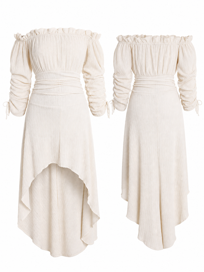 Long Off-the-Shoulder Dress with an Asymmetrical Hem