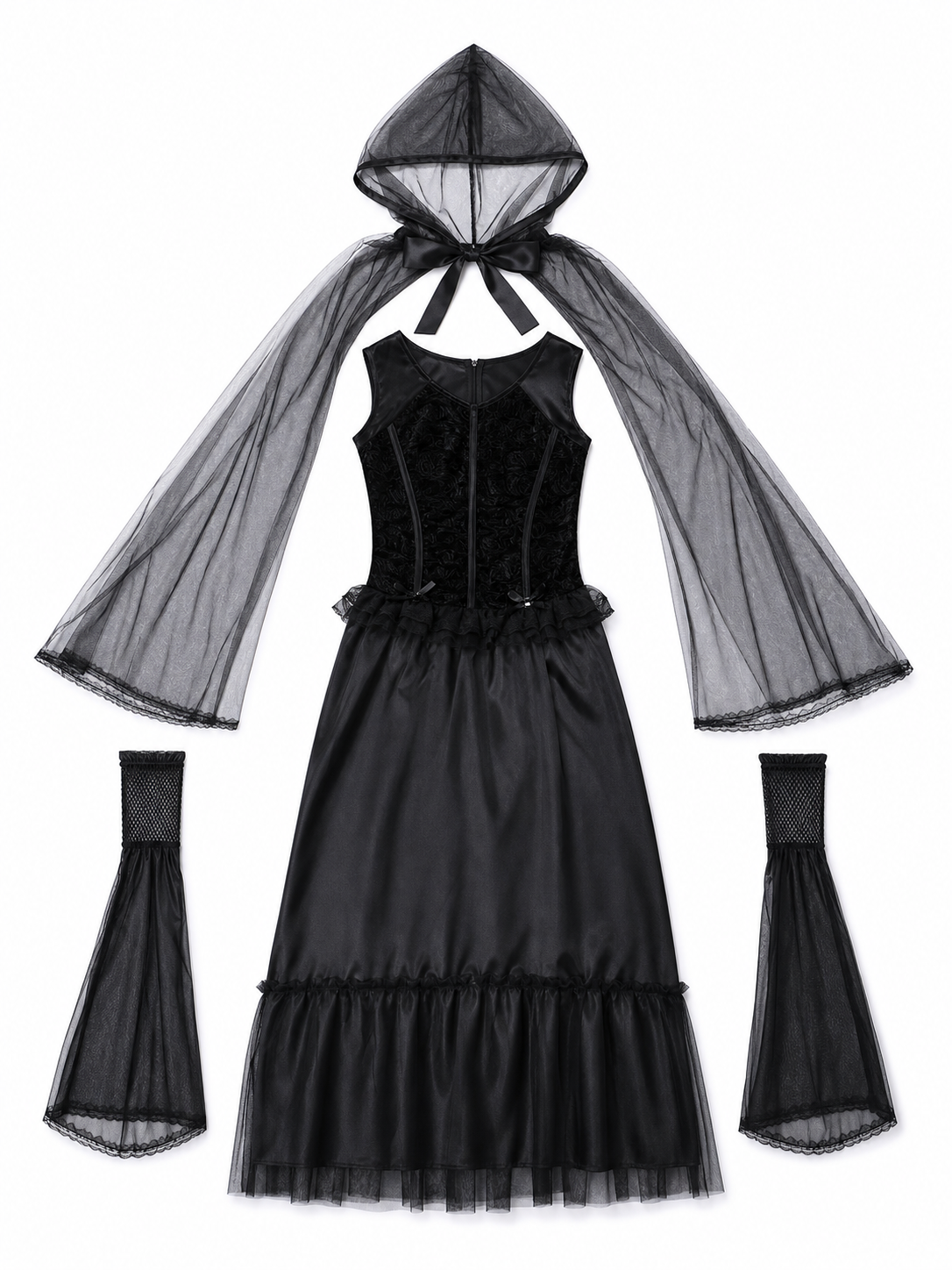 Gothic Carnival Dress with Hooded Cape
