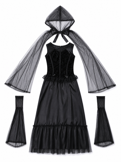 Gothic Carnival Dress with Hooded Cape