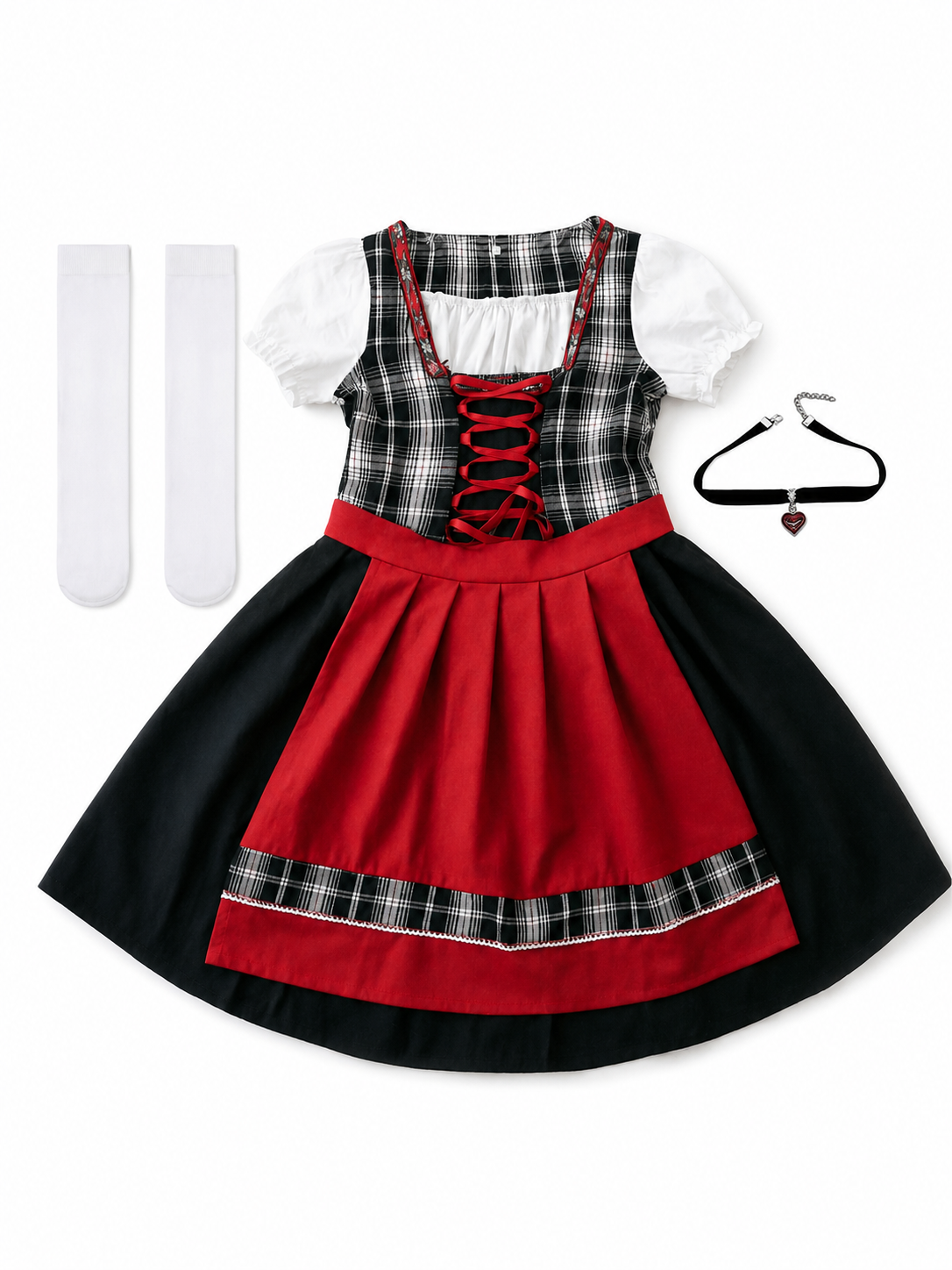 Plaid Dress Costume with Apron and Accessories