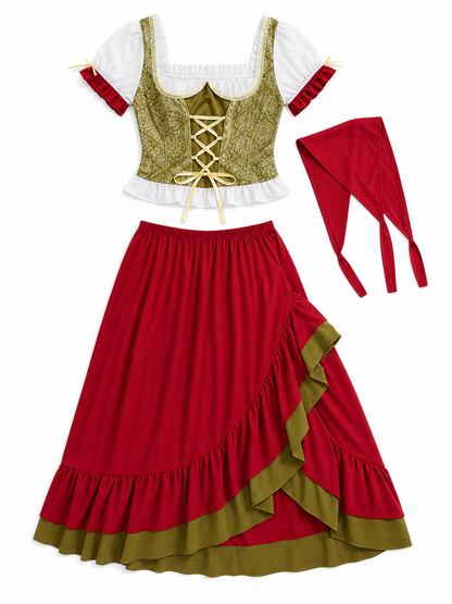 Bavarian-Style Costume Dress with Scarf