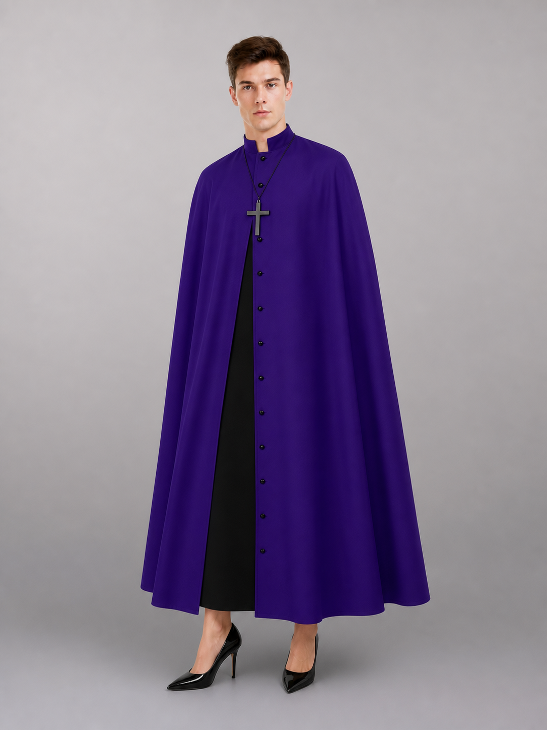 Long Purple Hooded Robe with Collar