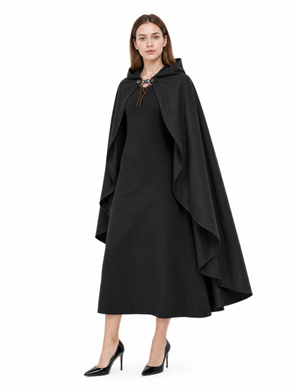 Black hooded medieval costume cloak product view 43