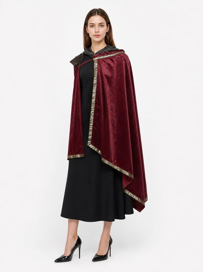 Burgundy Carnival Cape with Gold Trim