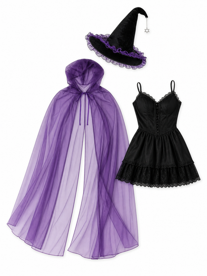 Witch Costume with Hat and Purple Cape