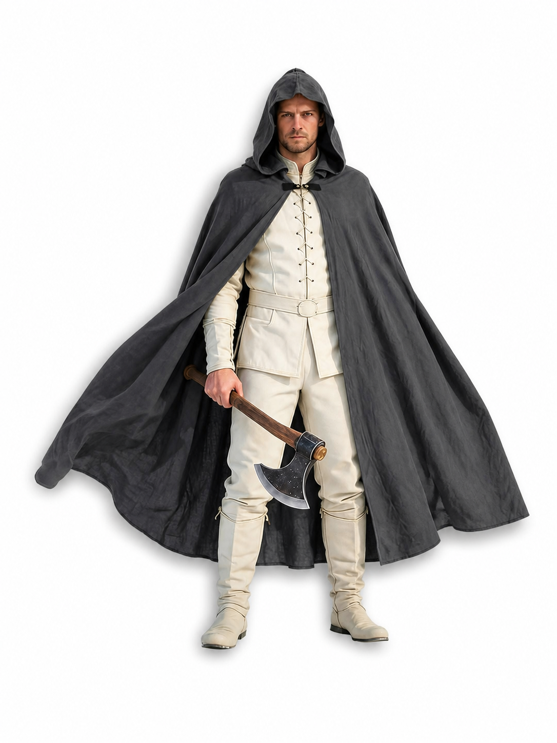 Adult Fantasy Hooded Cape, Long Dark Gray Cloak With Front Tie Closure, Wide included items 6