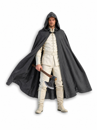 Adult Fantasy Hooded Cape, Long Dark Gray Cloak With Front Tie Closure, Wide included items 6