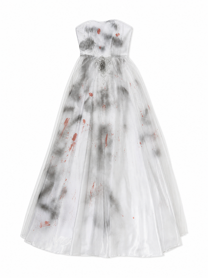 Striking Gothic Halloween costume with a veil, designed in a dark bride style.