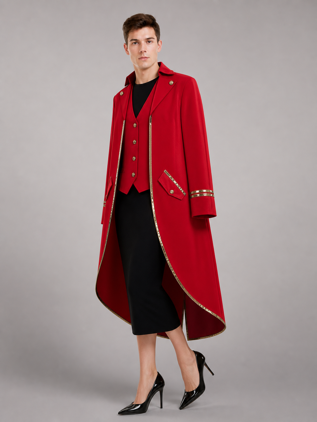 Red Carnival Cloak with Gold Trim