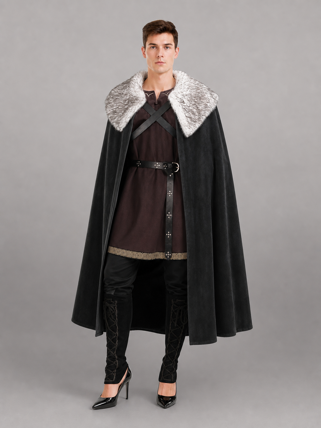 Black Medieval Costume Cape with Collar