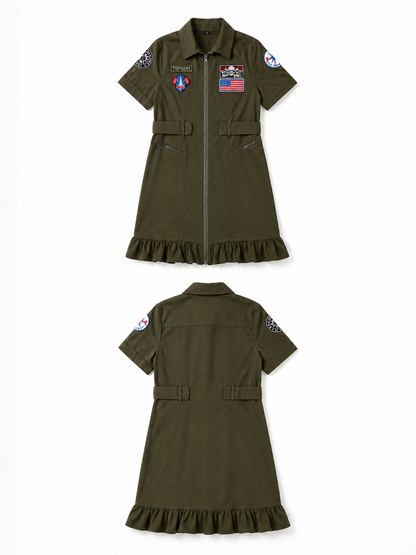 Olive Military-Style Dress with Patches included items