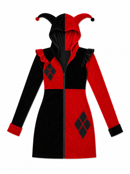 Women's Halloween Jester-Clown Costume with Hat included items