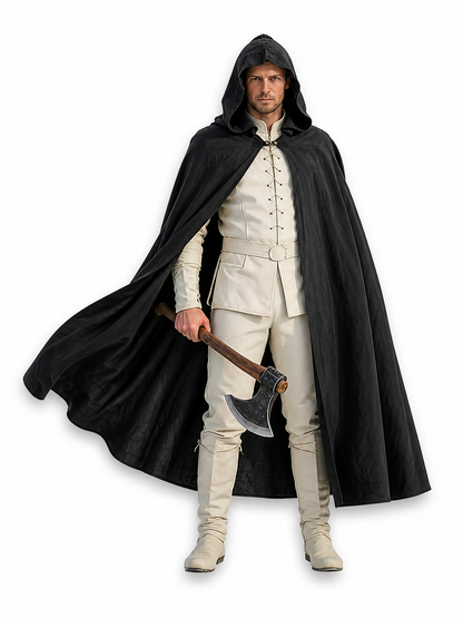 Black Long Hooded Cotton-Linen Cloak included items 4