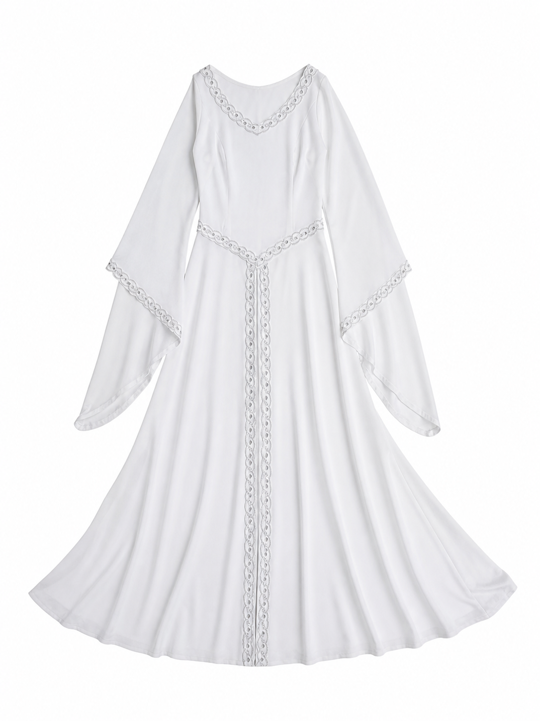 White Maxi Dress with Embroidery and Flared Sleeves