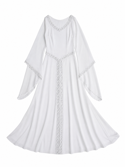 White Maxi Dress with Embroidery and Flared Sleeves