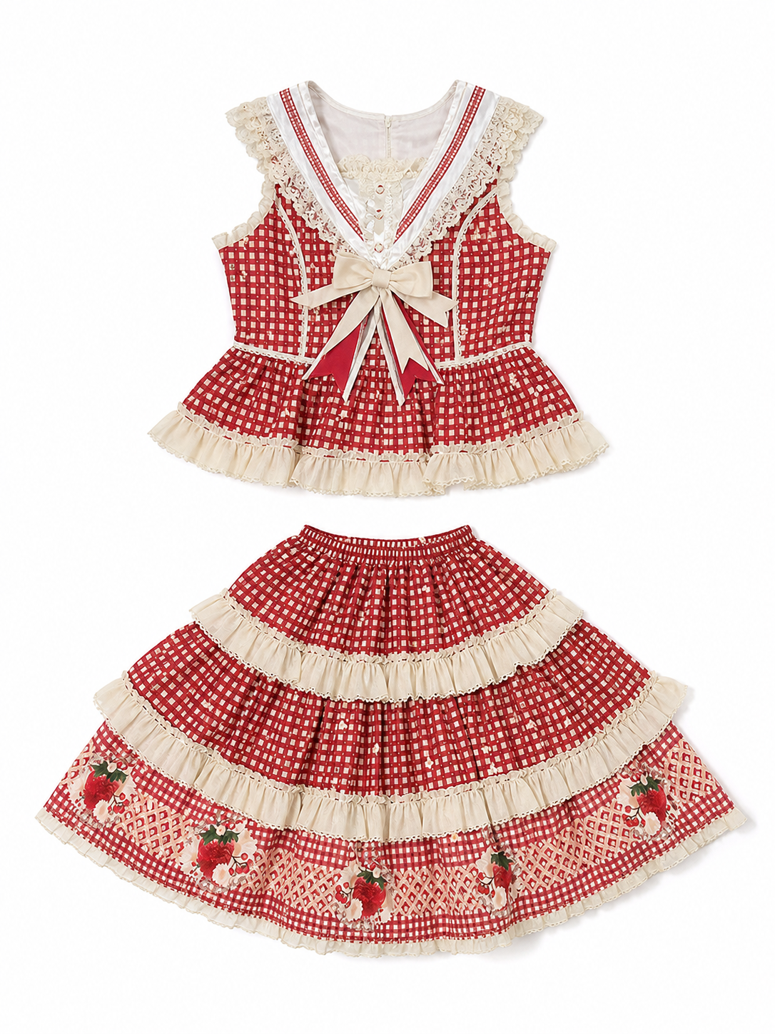 Sleeveless Strawberry Plaid Lolita Dress
