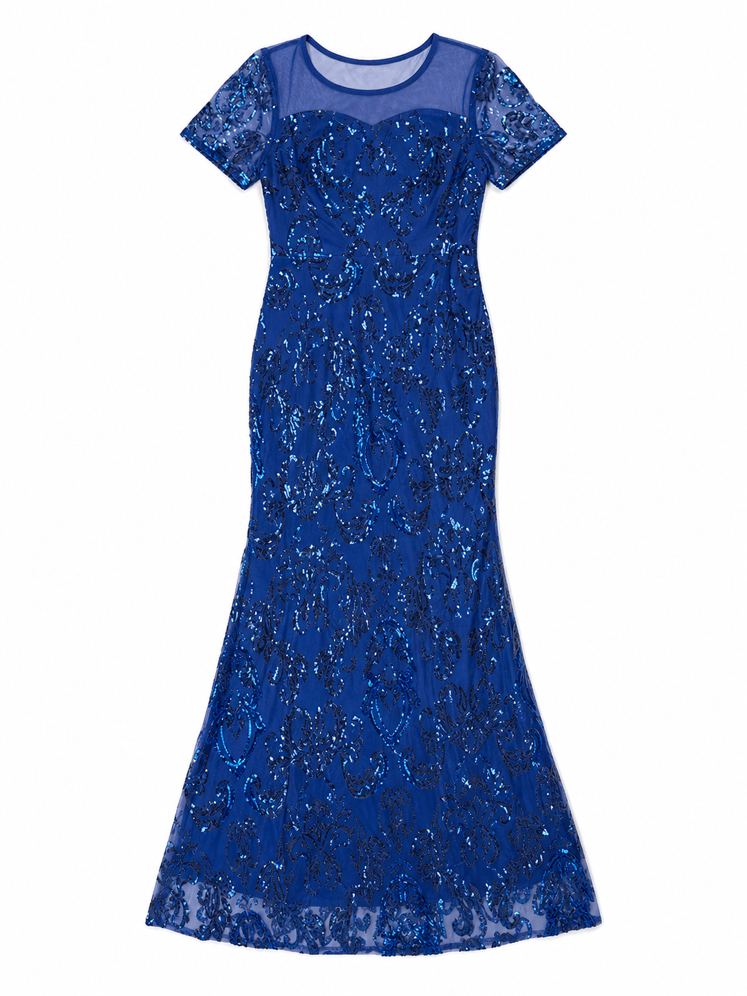 Long Evening Dress with Sequins and Pattern